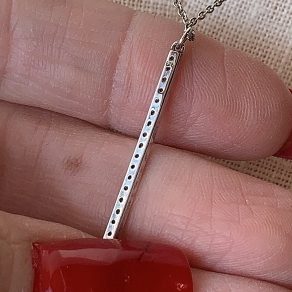 Stella and dot sterling silver long bar pendant crystal rhinestone dainty - Picture 3 of 9
